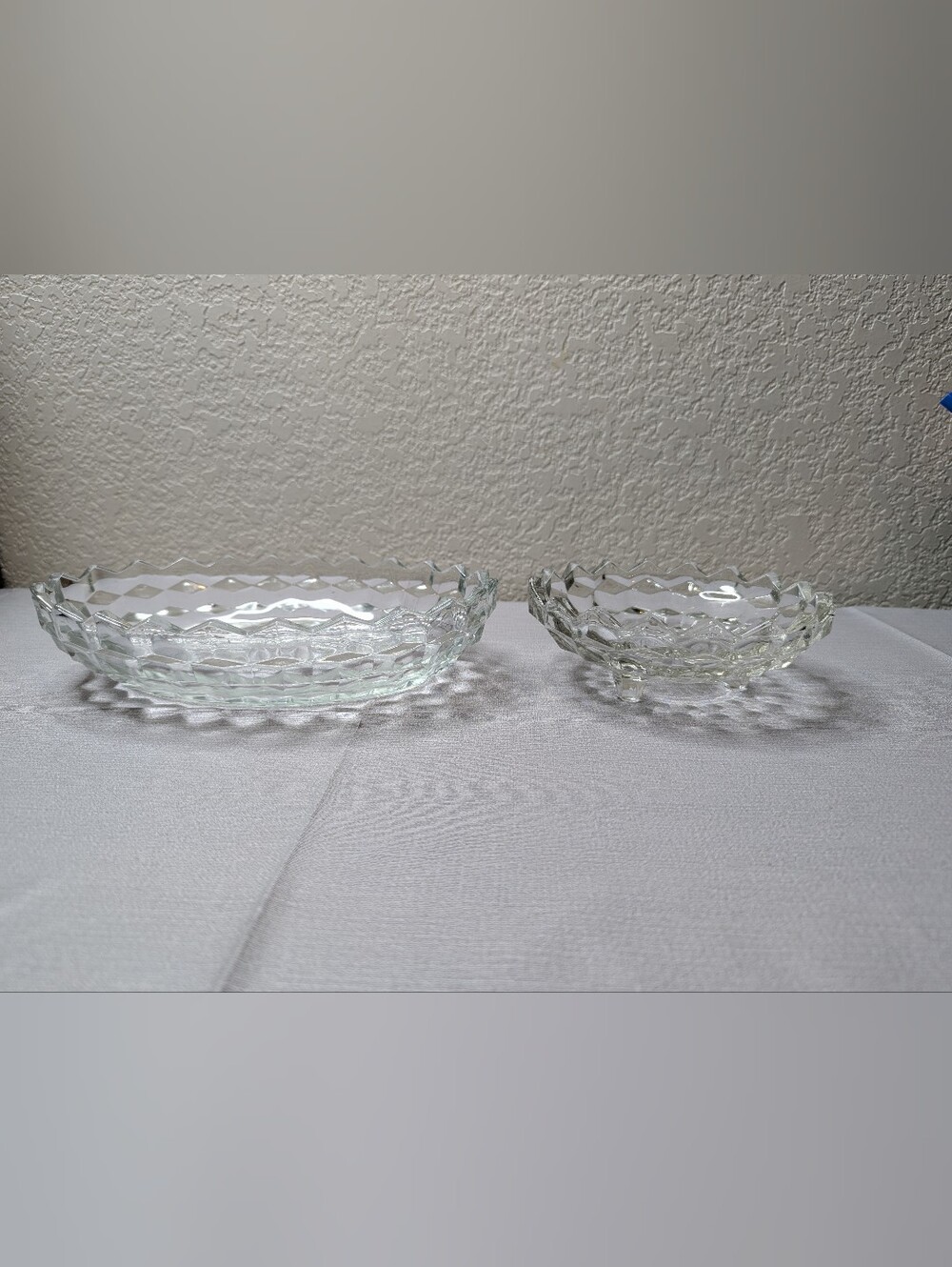 Vintage Fostoria American Glassware Cube Cubist Pattern Oval Serving Bowls MCM